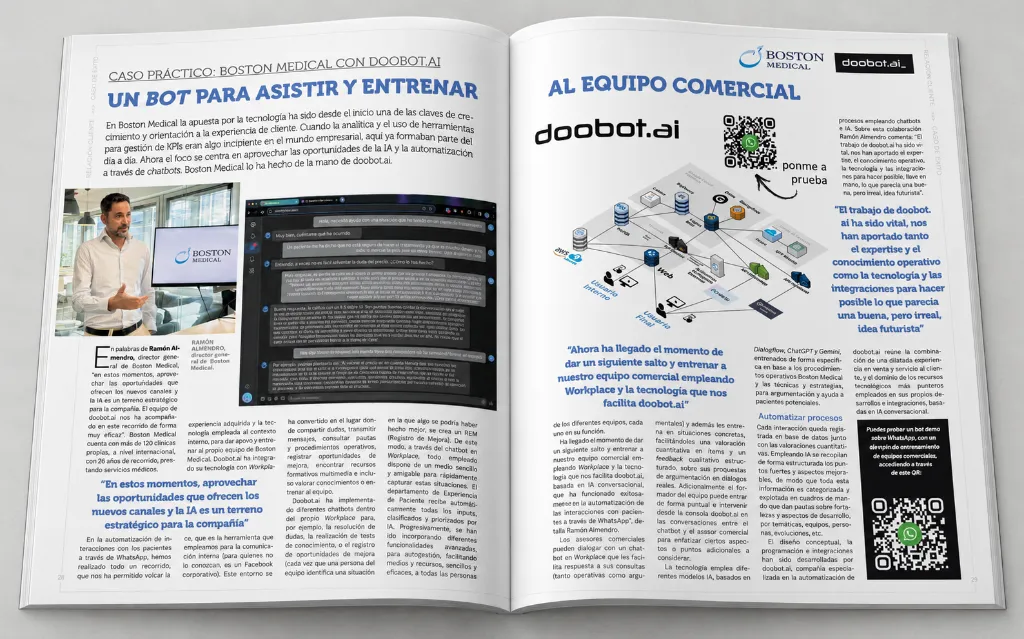 Reportaje a doble página sobre Boston Medical Group y doobot.ai